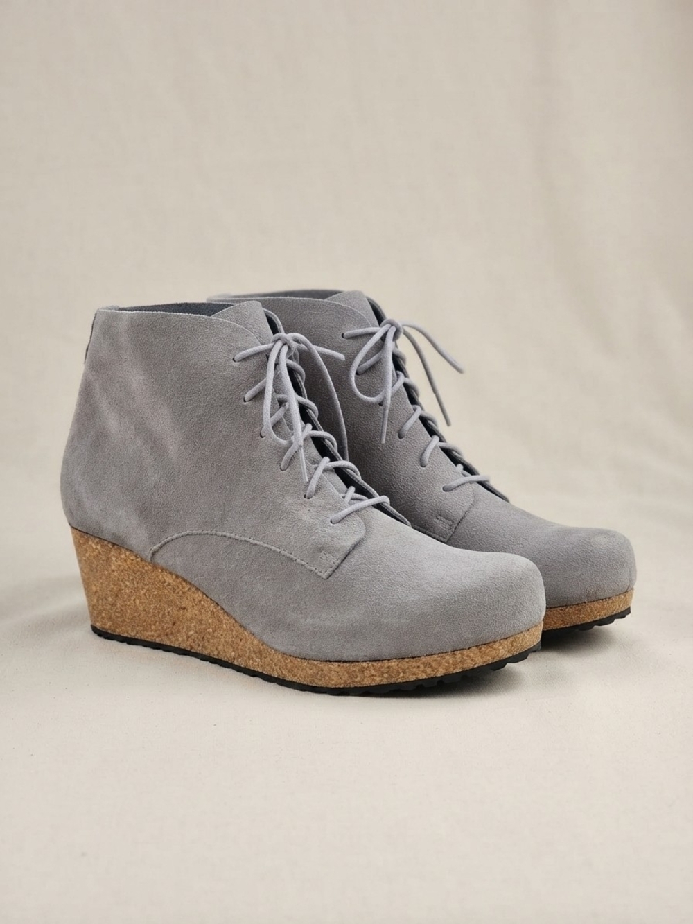 Papillio Birkenstock Gray Suede Lace Up Wedge Booties Size 40 / US 9